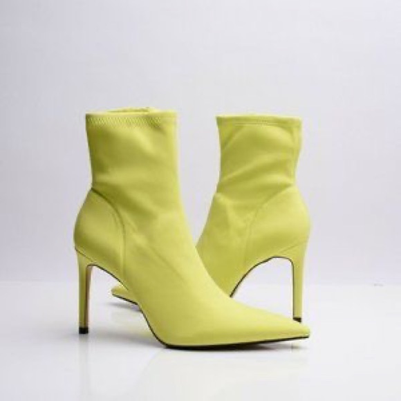 Zara Womens High Heeled Ankle Boots Fabric Yellow EU 37. US 6.5 1144/810 - Picture 2 of 13